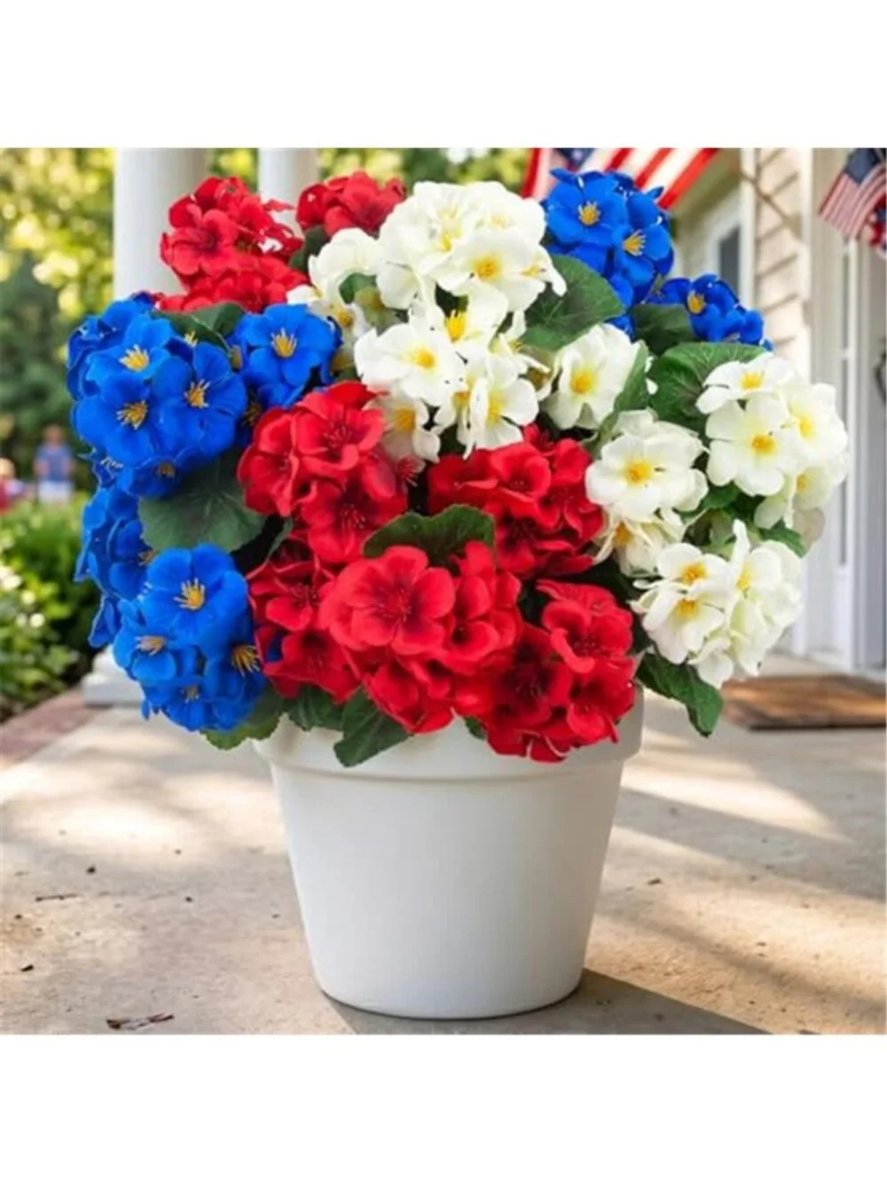 Artificial Geranium Flowers Outdoor UV Resistant Silk Plants Red White Blue